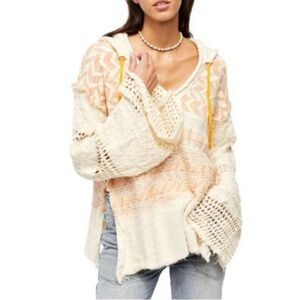Free People V-Neck Sweater in Cream and Orange